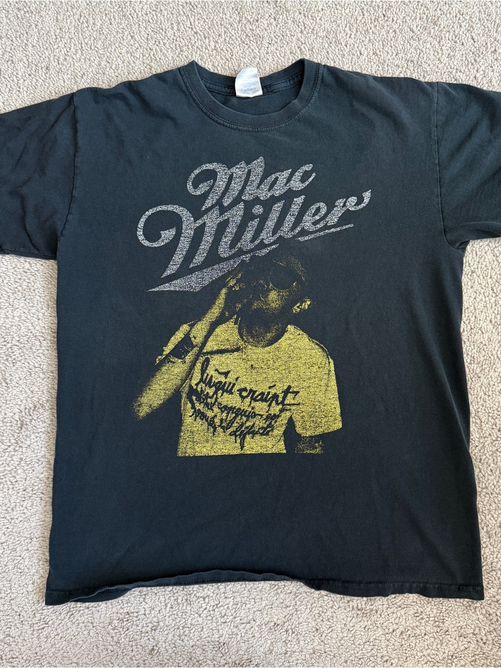 Mac Miller Portrait Graphic T Shirt Faded Black Hip Hop Rap Tee Medium